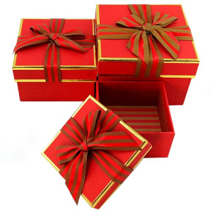 Набор коробок 3в1 Полосатый бант красный