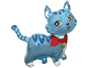 Шар на палочке Кошечка с бантом голубая
