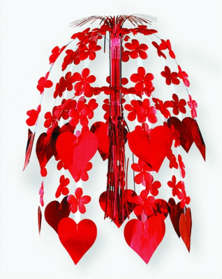 Каскад подвесн Сердца Цветы красн 61 см/A