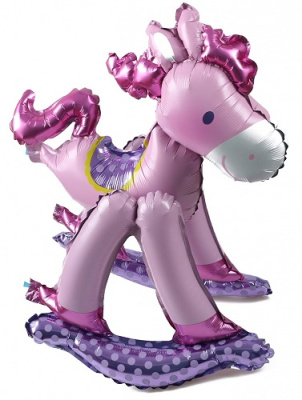 Шар на палочке Лошадка качалка розовый